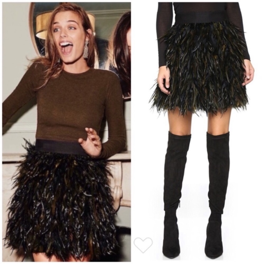 Alice & Olivia “Cina” green/black feather skirt 2